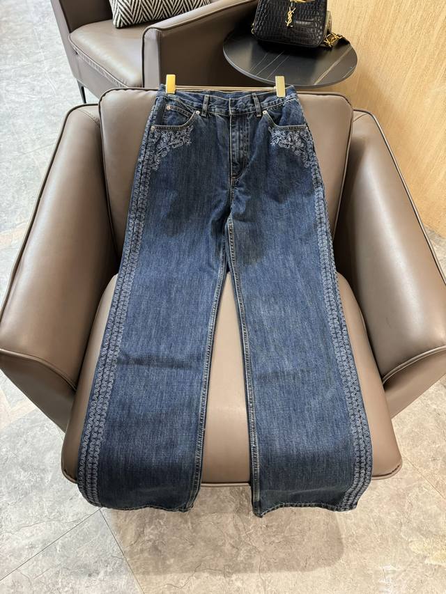 新款牛仔裤 Dior 定位重工刺绣 牛仔裤 潮显瘦 蓝色 36 38 40